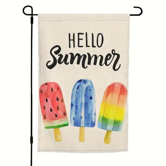 **Rainbow Hello Summer Garden Flag - Vibrant Double Sided Vertical Banner - Picture 2 of 5